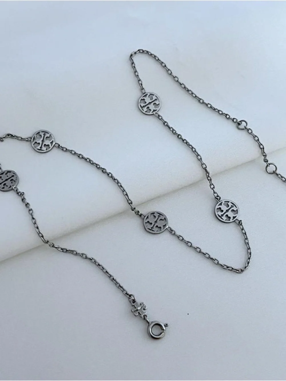 Tory Burch Silver-Tone Logo Station Link Necklace